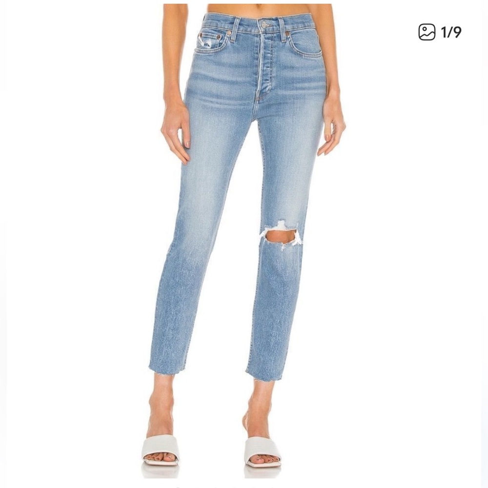 Re/Done 90s High Rise Ankle Crop Jeans in Bright Blue size 28